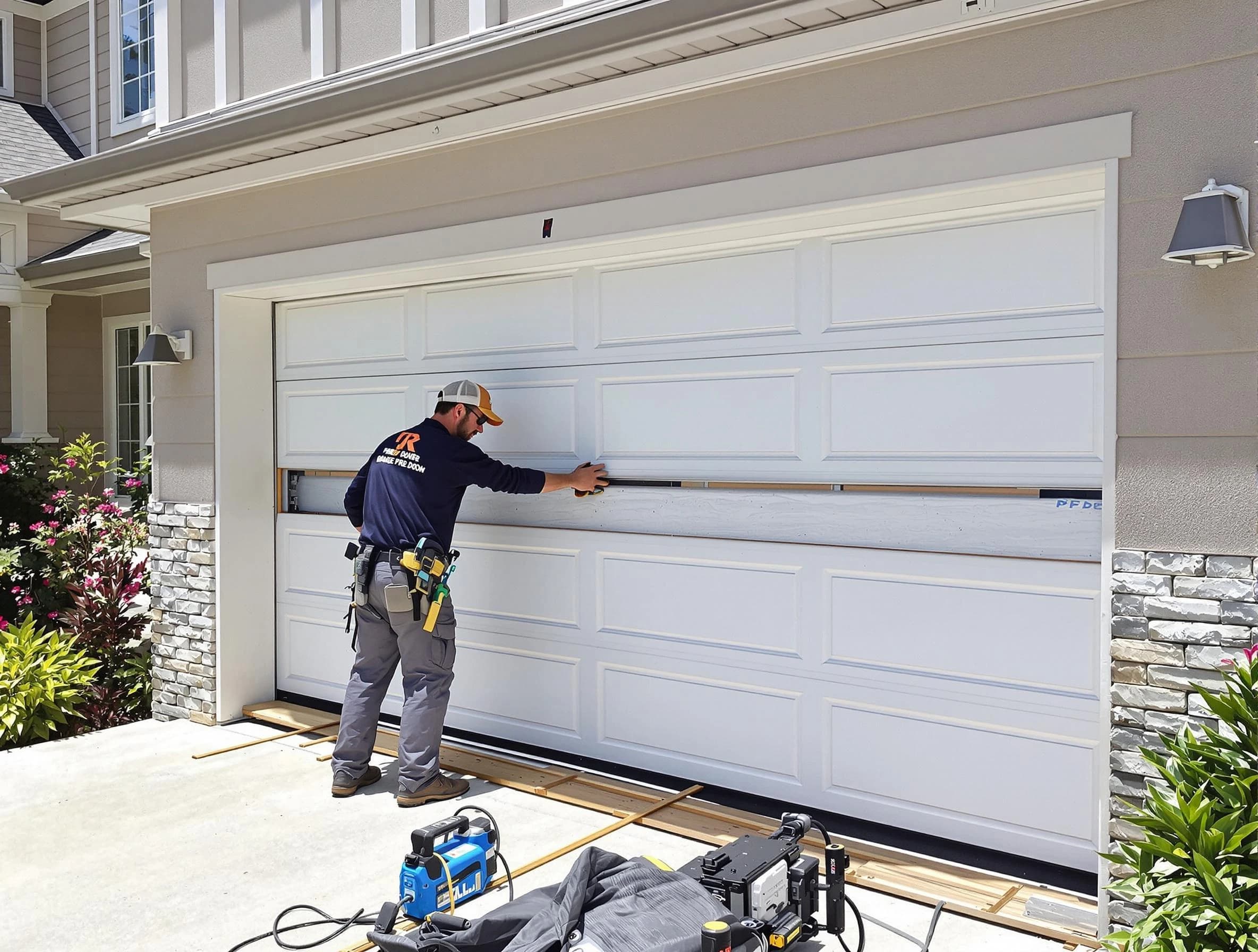 Bennett Garage Door Repair team performing complete garage door replacement at Bennett residence