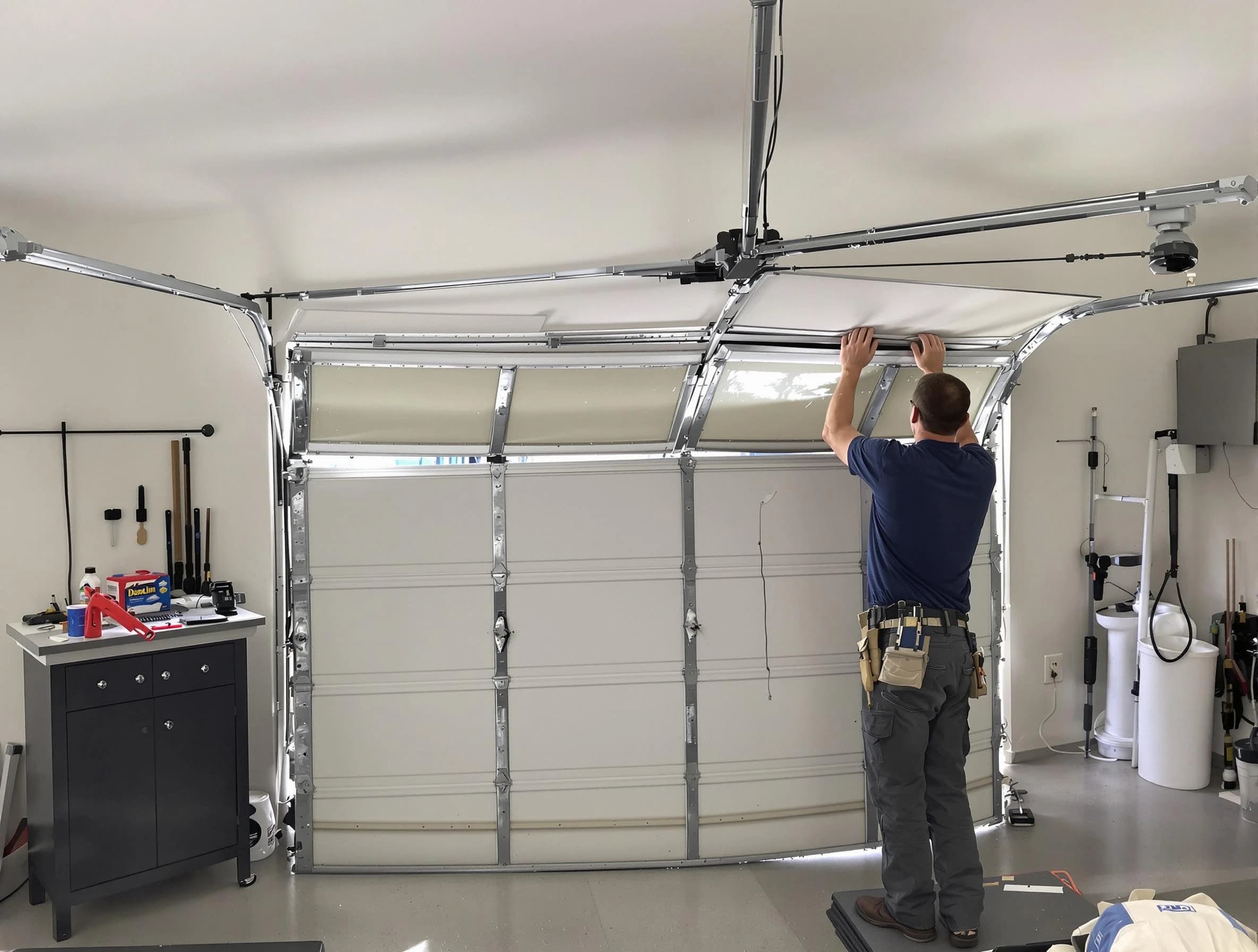 Bennett Garage Door Repair specialist performing precise section replacement on Bennett garage door