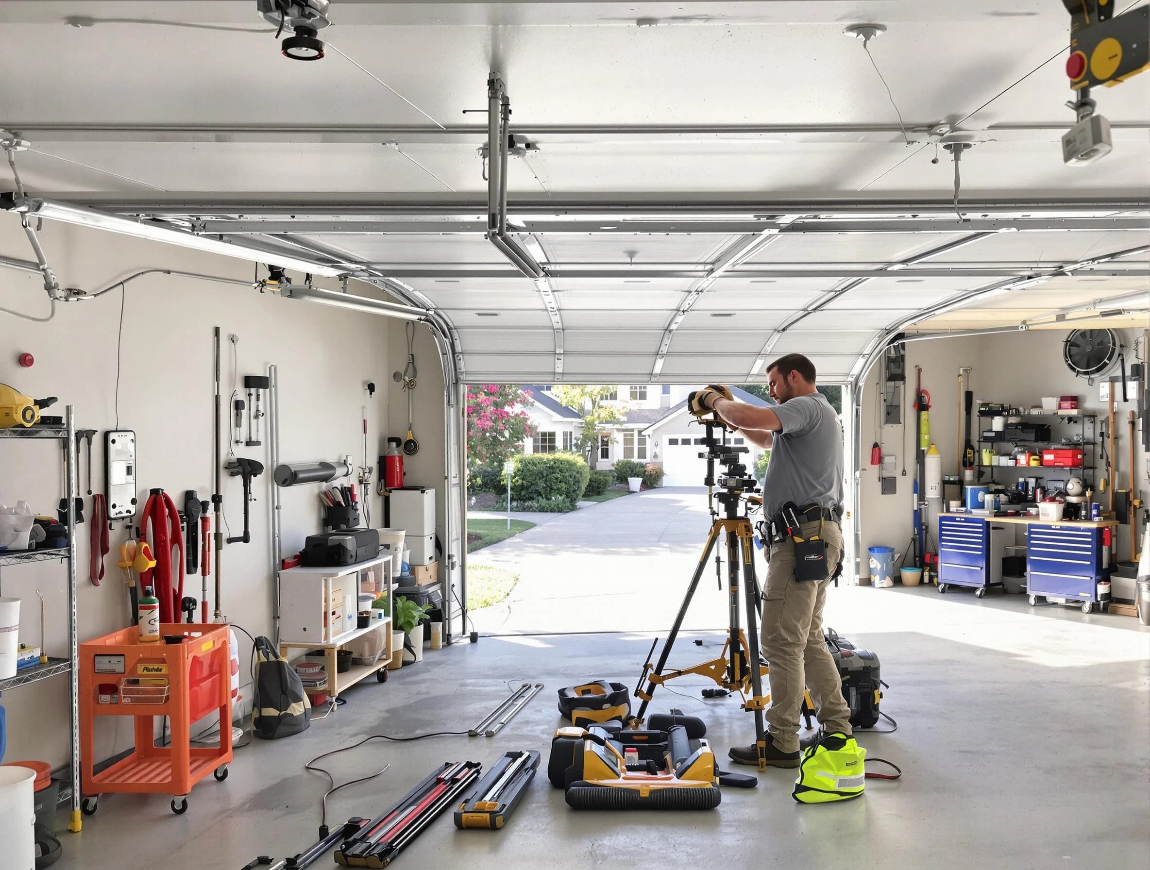 Bennett Garage Door Repair specialist performing laser-guided track alignment in Bennett