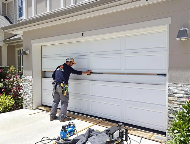 Bennett Garage Door Repair team performing complete garage door replacement at Bennett residence